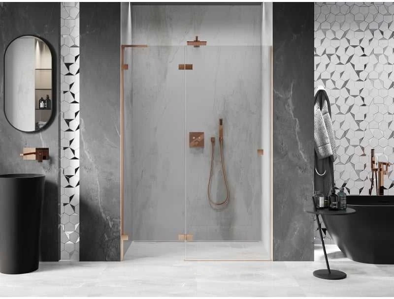 Dušo durys Mexen Lunar L, kairė, 135 cm, transparent/brushed copper