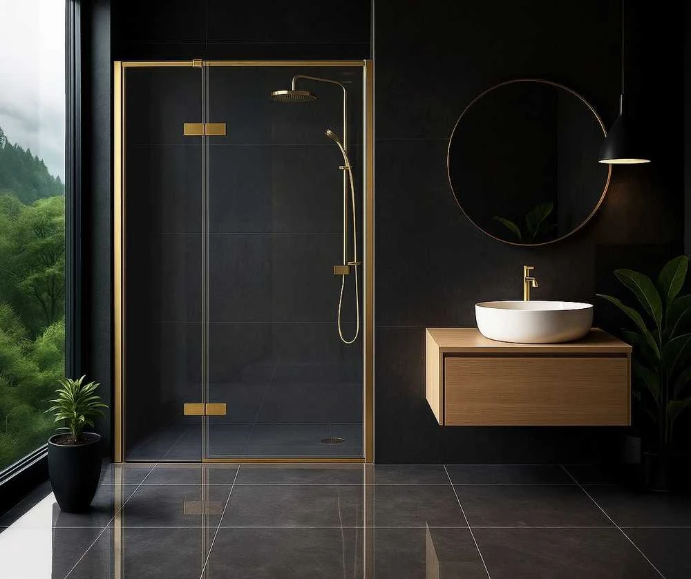 Dušo durys Rea Atlas 120, Brushed Gold, kairė