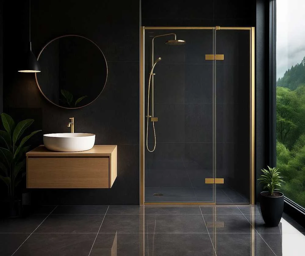 Dušo durys Rea Atlas 80, Brushed Gold, dešinė