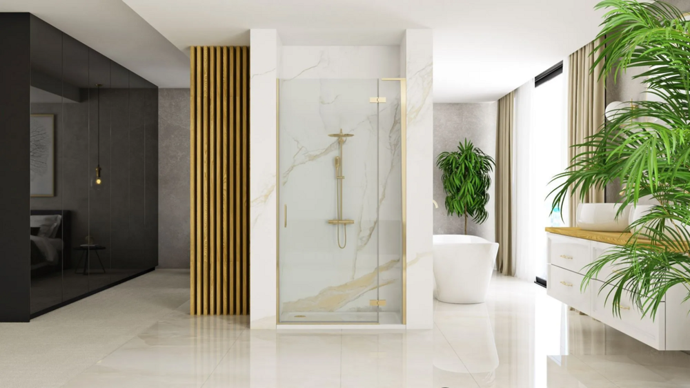 Dušo durys Rea Hugo Gold Brushed, 100 cm