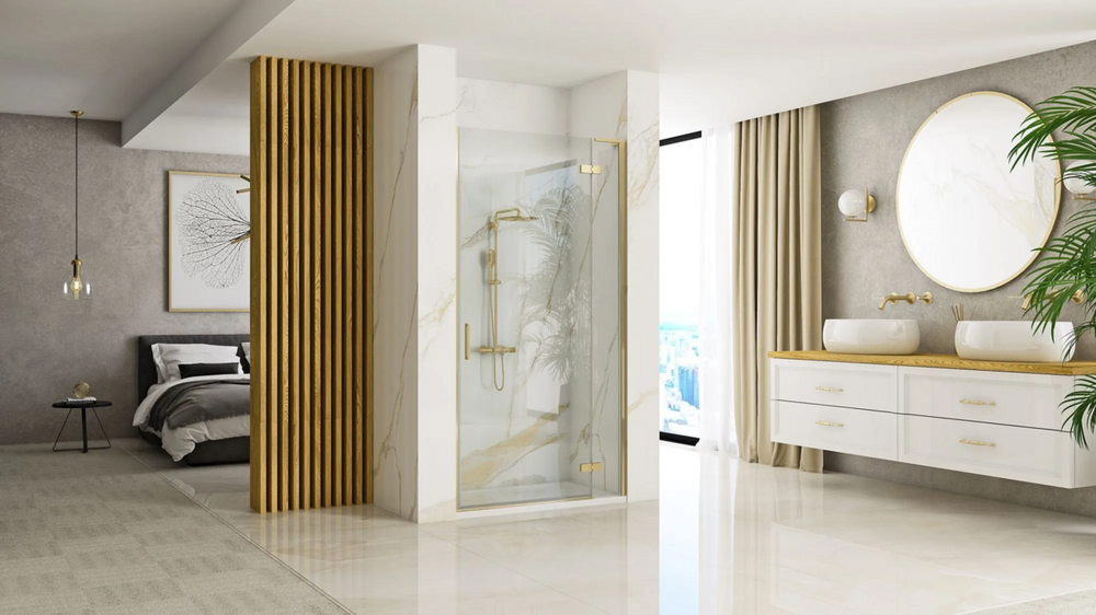 Dušo durys Rea Hugo Gold Brushed, 100 cm