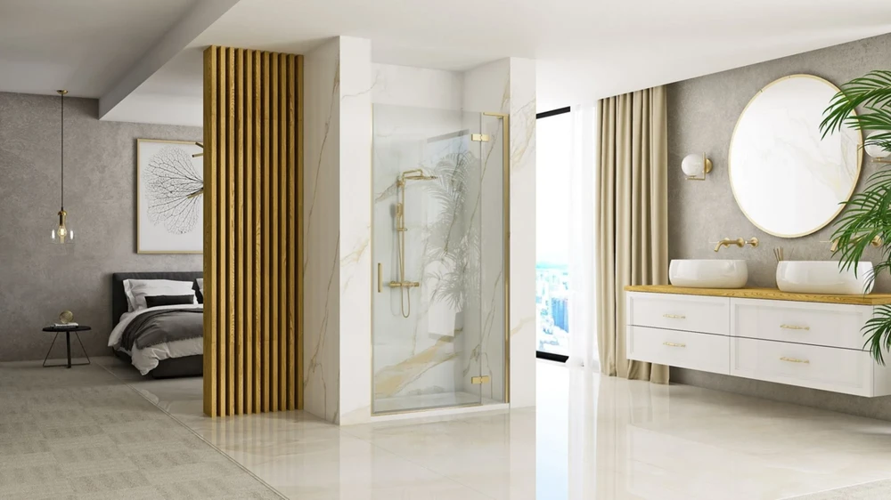 Dušo durys Rea Hugo Gold Brushed, 80 cm