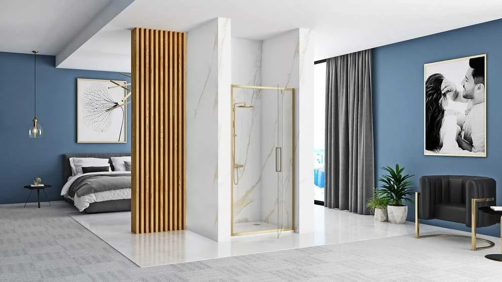 Dušo durys REA Rapid Swing, Brushed Gold, 90 cm