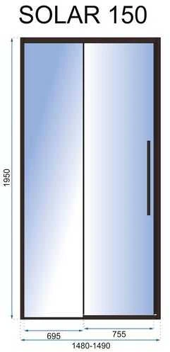 Dušo durys Rea Solar, Juodas mat, 150 cm