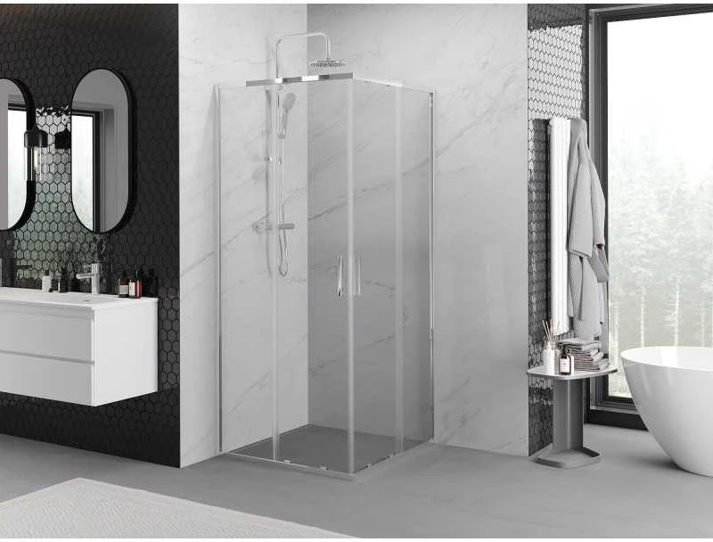 Dušo kabina Mexen Exo kvadratinė, stumdomos durys, 90 x 90 cm, transparent/chrome