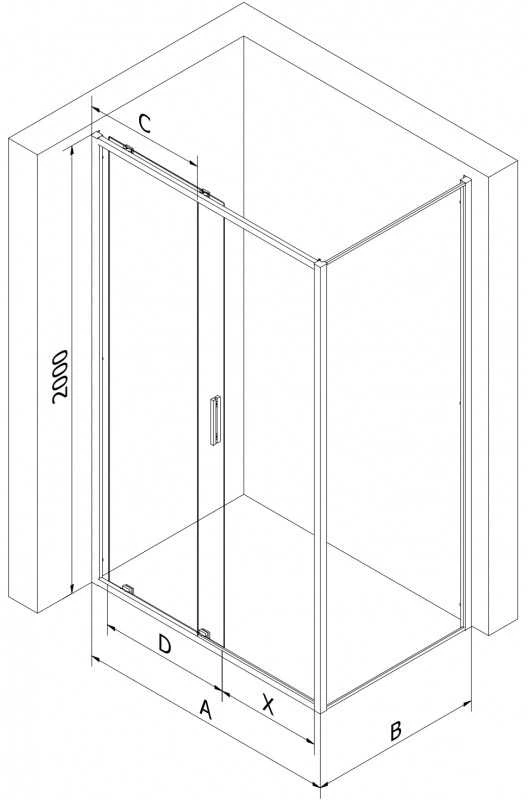 Dušo kabina Mexen Exo, stumdomos durys, 155 x 70 cm, transparent/juodas