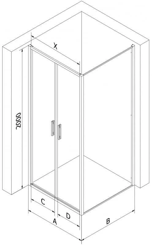 Dušo kabina Mexen Exo, varstomos durys, 100 x 80 cm, transparent/chrome