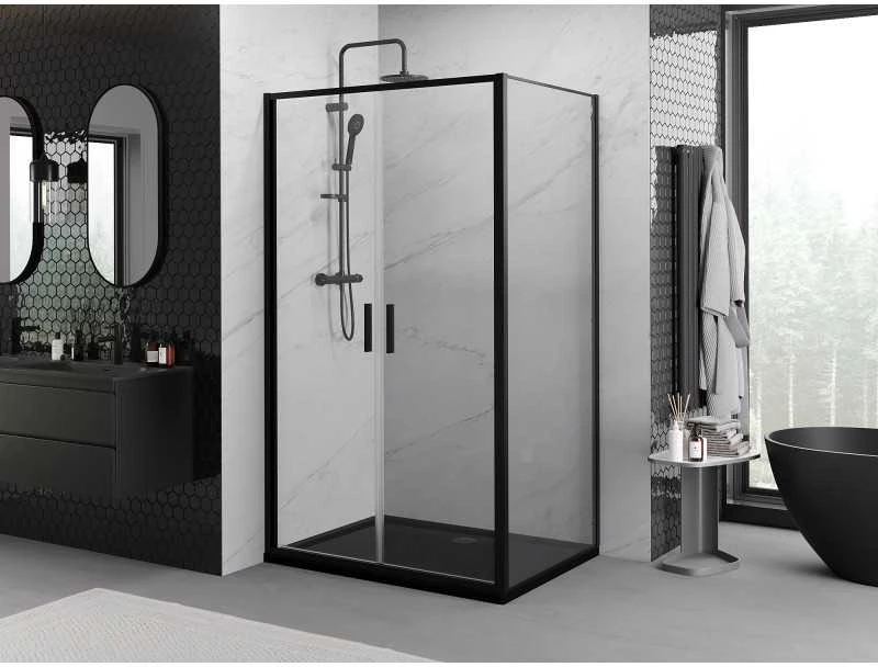 Dušo kabina Mexen Exo, varstomos durys, 80 x 85 cm, transparent/juodas