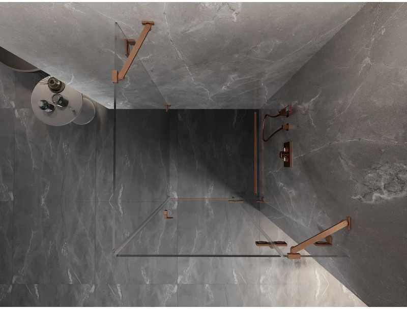 Dušo kabina Mexen Lunar, dešinė, 100 x 100 cm, transparent/brushed copper