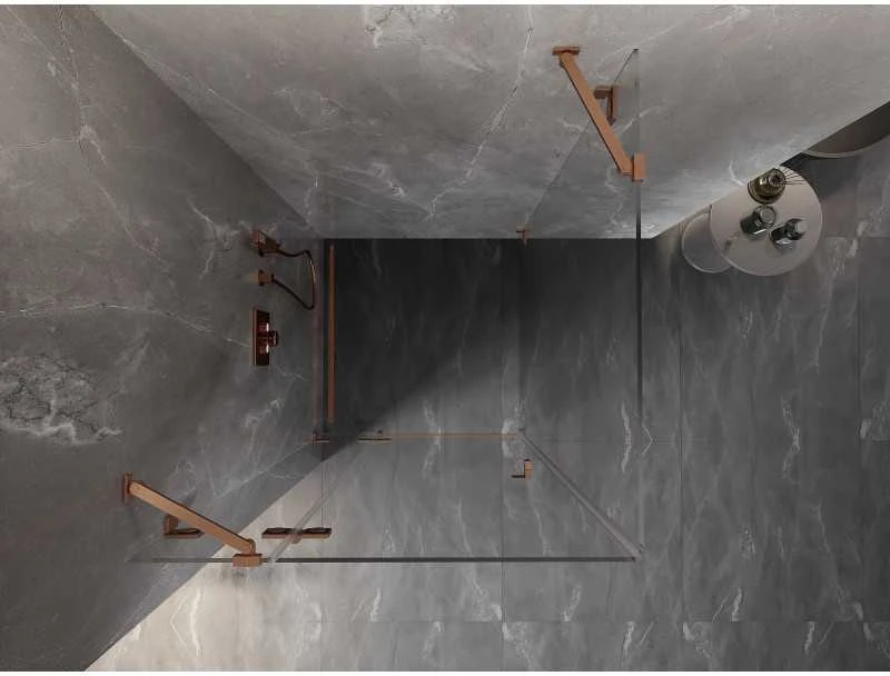 Dušo kabina Mexen Lunar, kairė, 100 x 100 cm, transparent/brushed copper