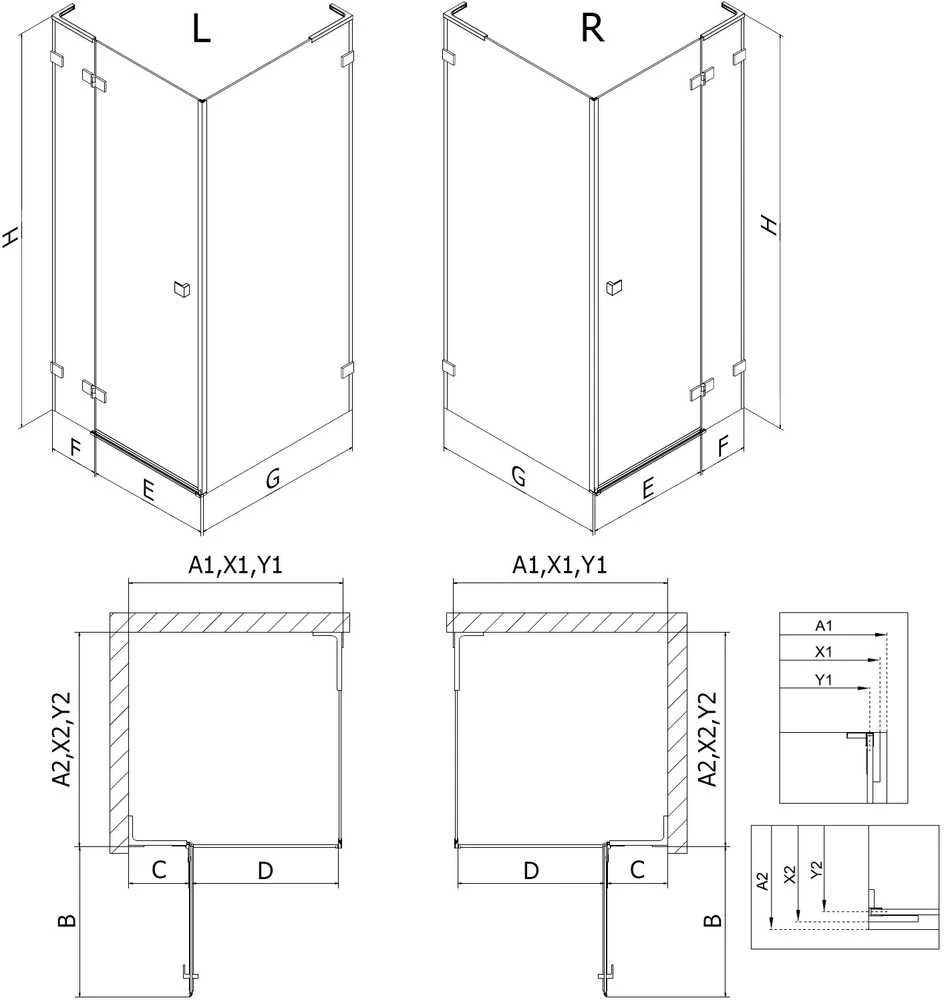 Dušo kabina Mexen Lunar L, dešinė, 75 x 70 cm, transparent/gun metal