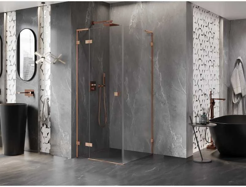 Dušo kabina Mexen Lunar L, kairė, 100 x 100 cm, transparent/brushed copper