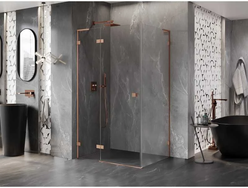 Dušo kabina Mexen Lunar L, kairė, 85 x 80 cm, transparent/brushed copper