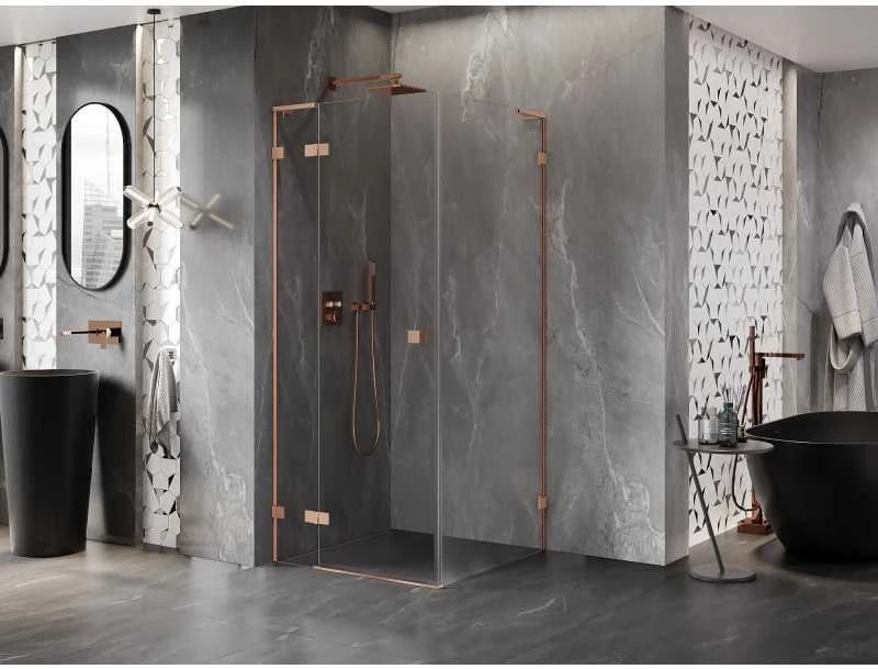 Dušo kabina Mexen Lunar L, kairė, 90 x 90 cm, transparent/brushed copper