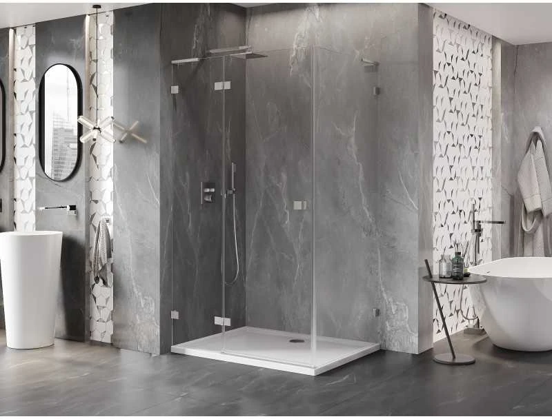 Dušo kabina Mexen Lunar L, kairė, 95 x 80 cm, transparent/brushed nickel