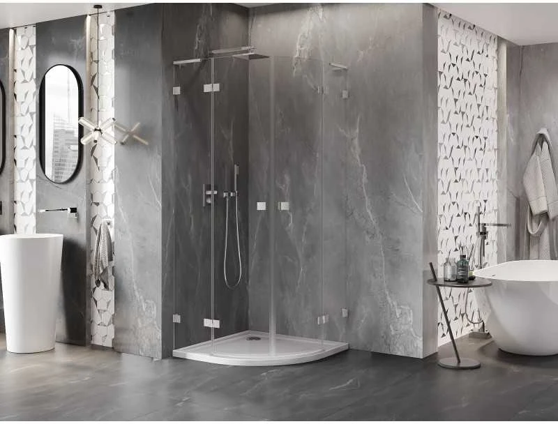 Dušo kabina Mexen Lunar L, pusapvalė, 70 x 70 cm, transparent/brushed nickel