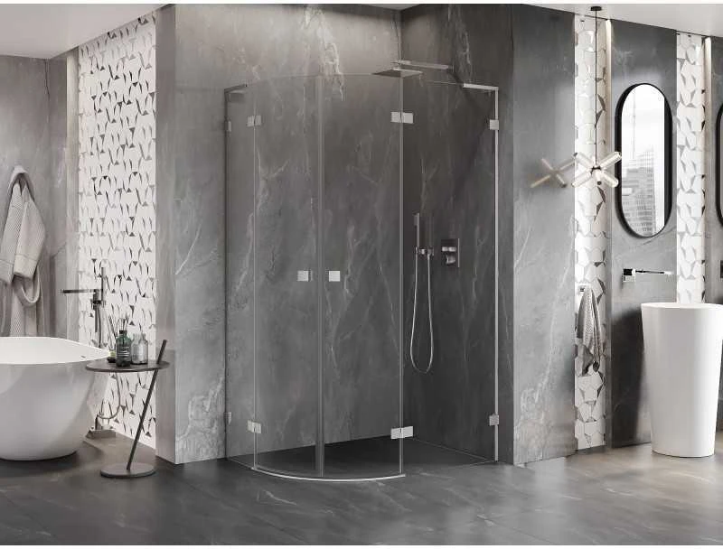 Dušo kabina Mexen Lunar L, pusapvalė, dešinė, 90 x 70 cm, transparent/brushed nickel