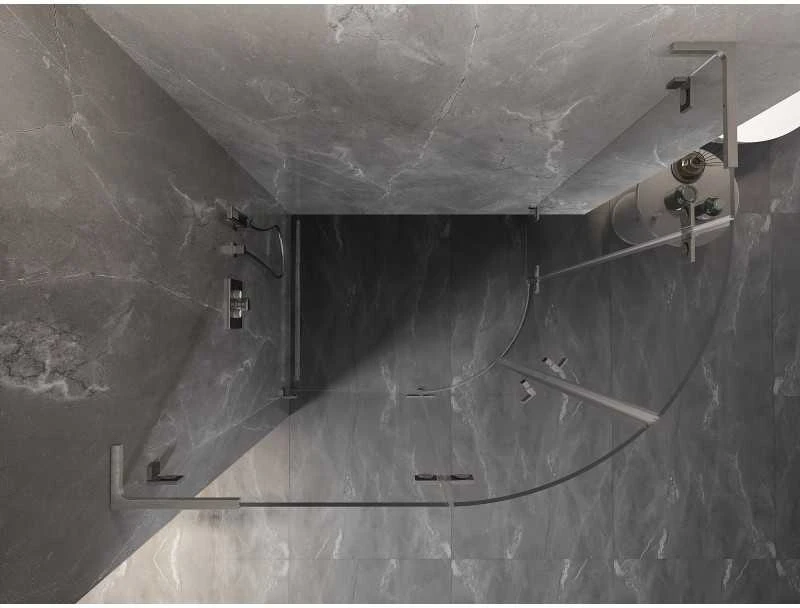 Dušo kabina Mexen Lunar L, pusapvalė, kairė, 100 x 80 cm, transparent/brushed nickel