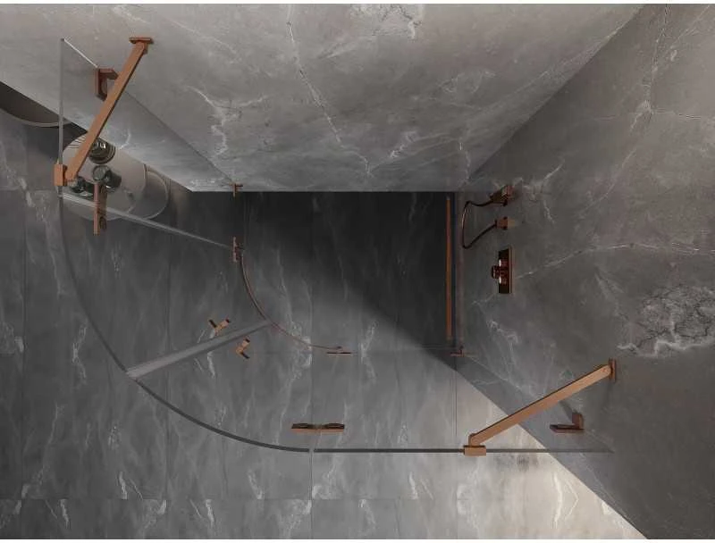 Dušo kabina Mexen Lunar, pusapvalė, dešinė, 100 x 90 cm, transparent/brushed copper