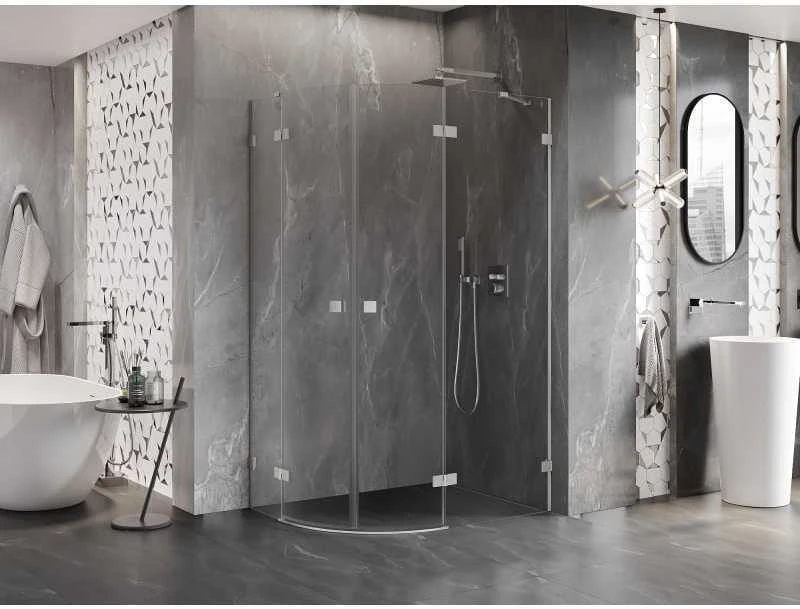 Dušo kabina Mexen Lunar, pusapvalė, dešinė, 100 x 80 cm, transparent/brushed nickel