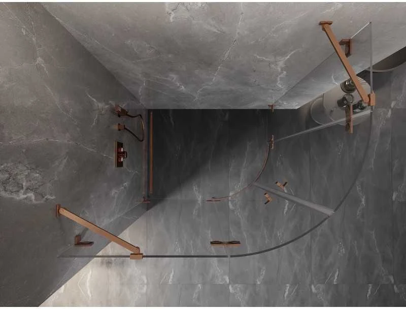 Dušo kabina Mexen Lunar, pusapvalė, kairė, 90 x 70 cm, transparent/brushed copper