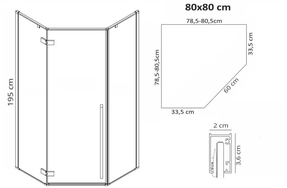 Dušo kabina Rea Diamond, Juodas mat, 80x80 cm