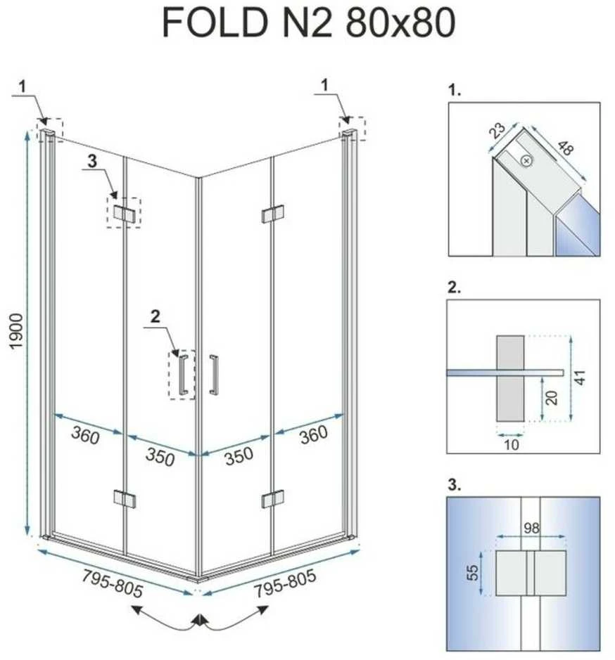 Dušo kabina Rea Fold N2, 90x90 cm