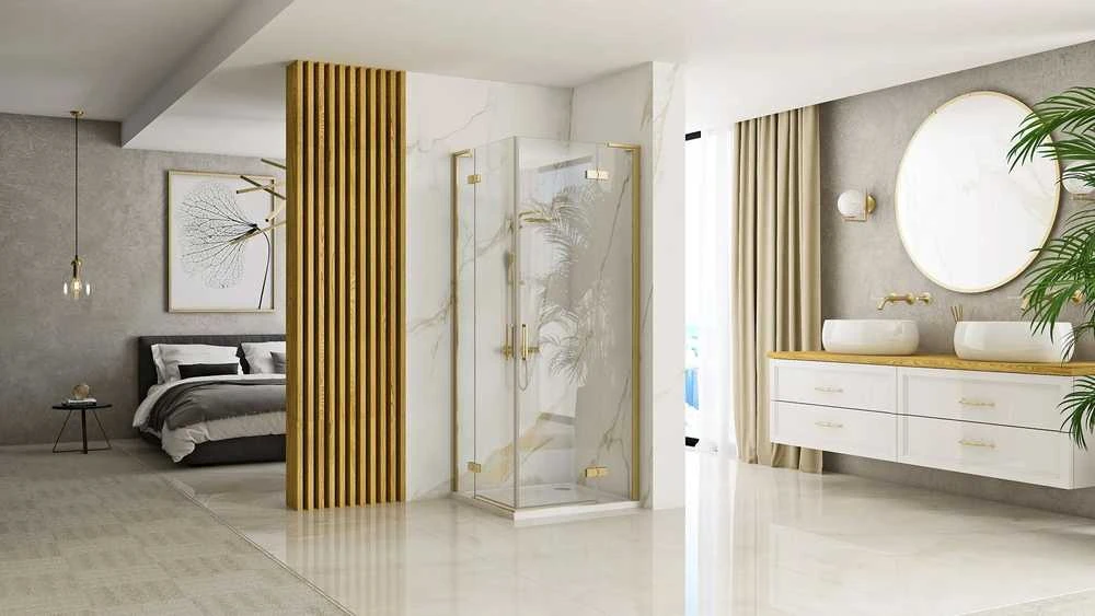 Dušo kabina REA Hugo Double, Brushed Gold, 90x90 cm