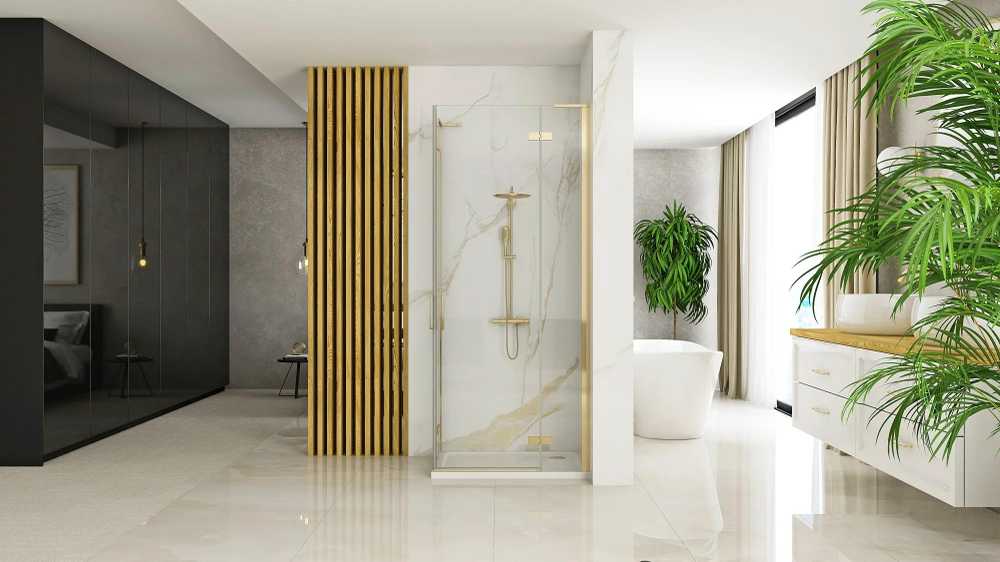 Dušo kabina REA Hugo Double, Brushed Gold, 80x100 cm