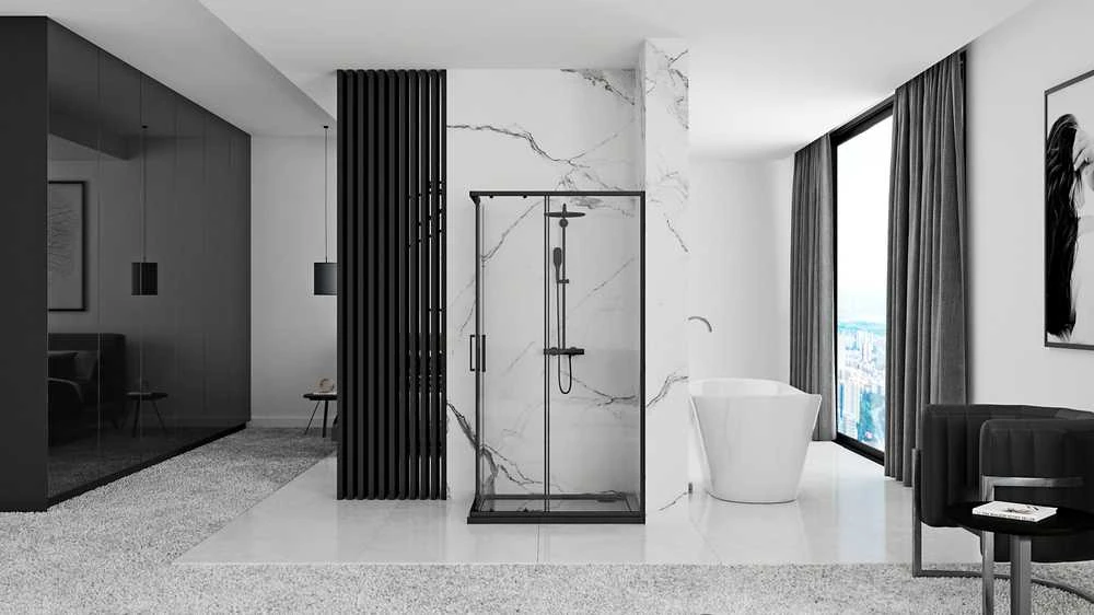 Dušo kabina Rea Punto, Juodas, 80x100 cm
