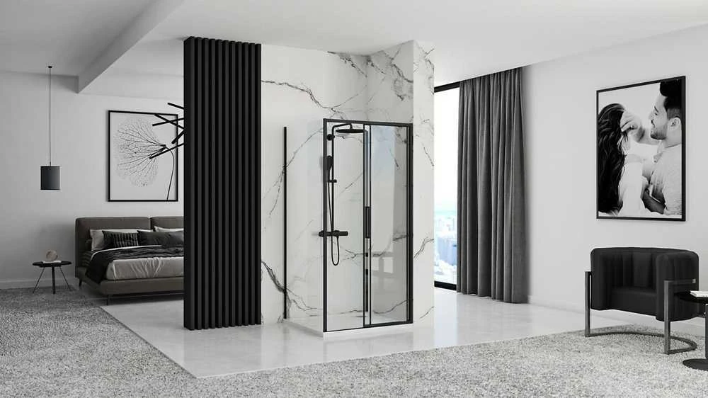 Dušo kabina Rea Rapid Slide, Juodas, 140x80 cm