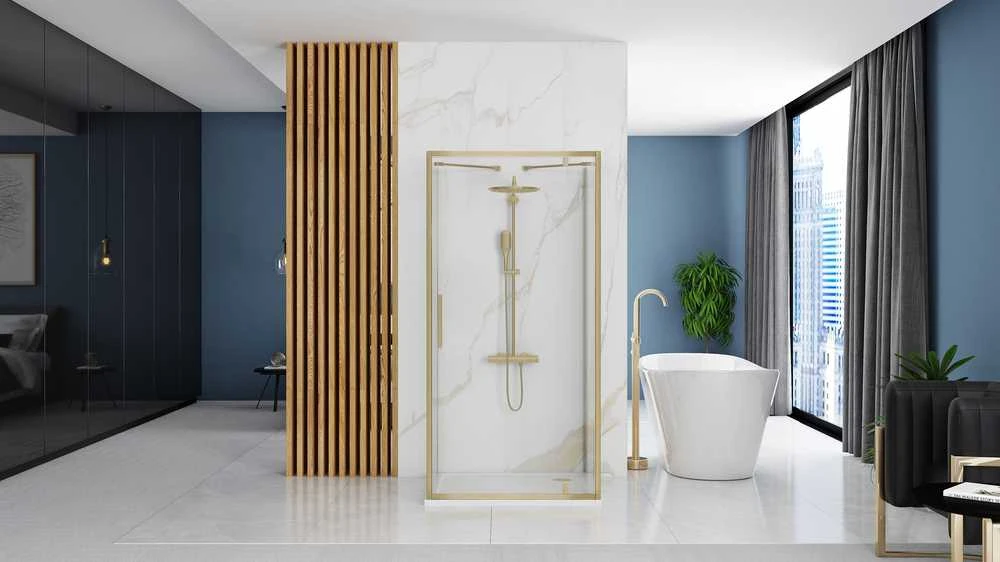 Dušo kabina REA Rapid Swing II, Brushed Gold, 90x90 cm