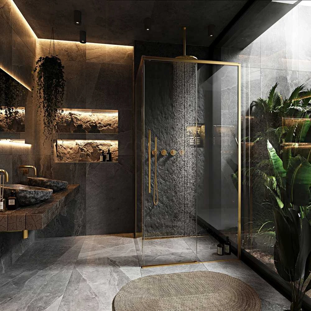 Dušo kabina Rea Solar, Brushed Gold, 100x80 cm