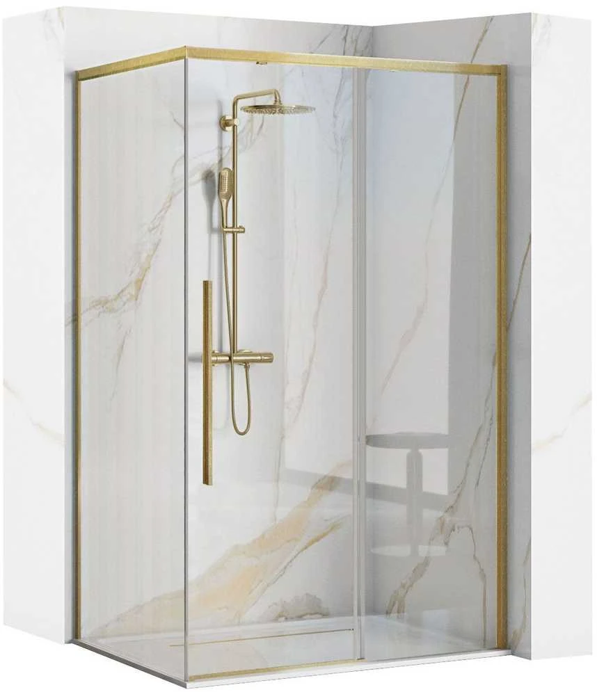 Dušo kabina Rea Solar su padėklu, 100x80 cm, Brushed Gold+Juodas