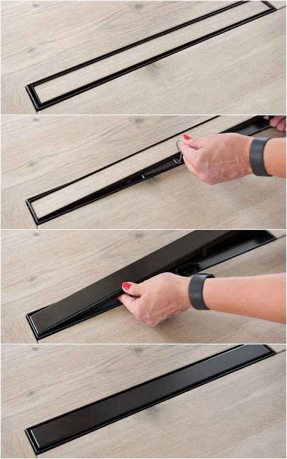 Dušo latakas Laveo Basso 2in1, 90 cm, Juodas Glass