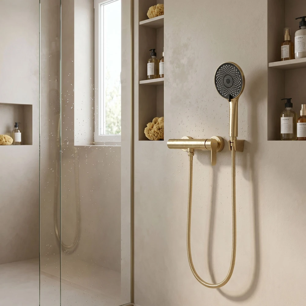 Dušo maišytuvo komplektas REA Arcos, Brushed Gold