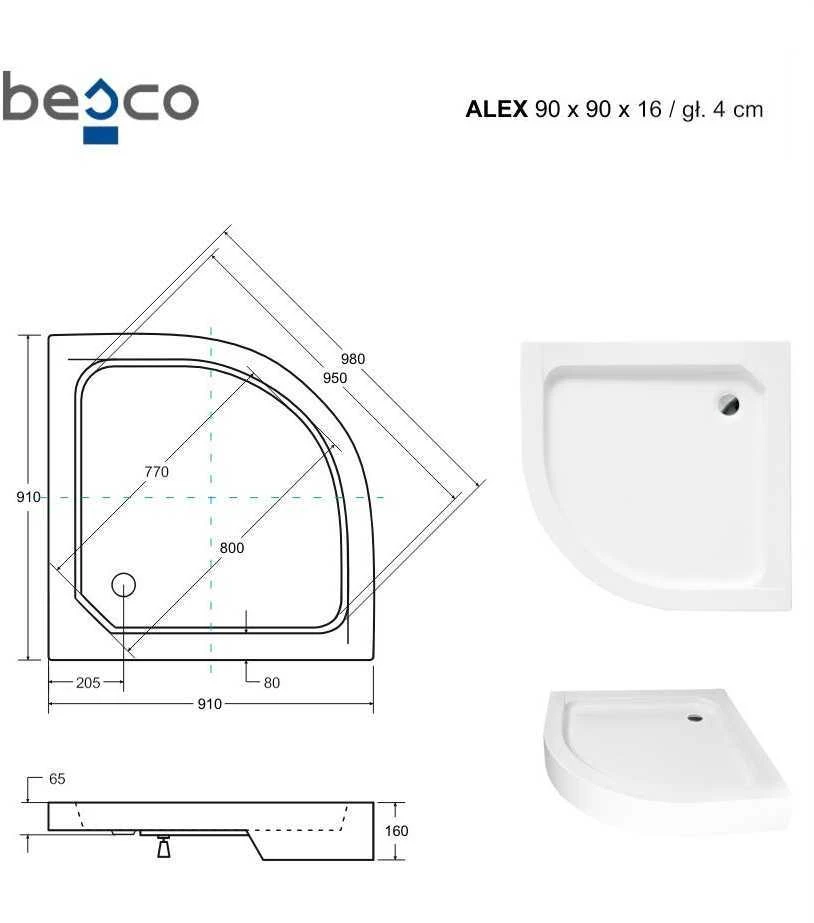 Dušo padėklas Besco Alex, 90 x 90 cm