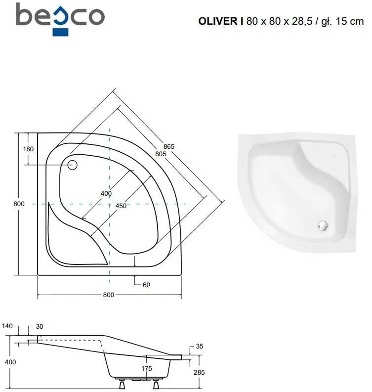 Dušo padėklas Besco Oliver I, 80 x 80 cm