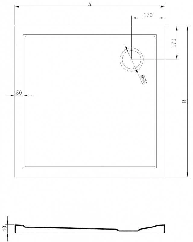 Dušo padėklas Mexen Flow Slim, kvadratinis, 70 x 70 cm, Baltas gloss