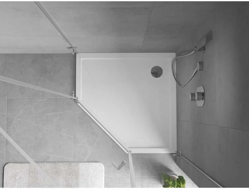 Dušo padėklas Mexen Flow Slim, penkiakampis, 90 x 90 cm, Baltas gloss
