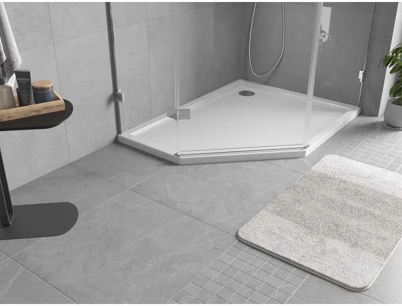 Dušo padėklas Mexen Flow Slim, penkiakampis, dešininis, 90 x 80 cm, Baltas gloss