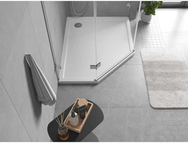 Dušo padėklas Mexen Flow Slim, penkiakampis, dešininis, 90 x 80 cm, Baltas gloss