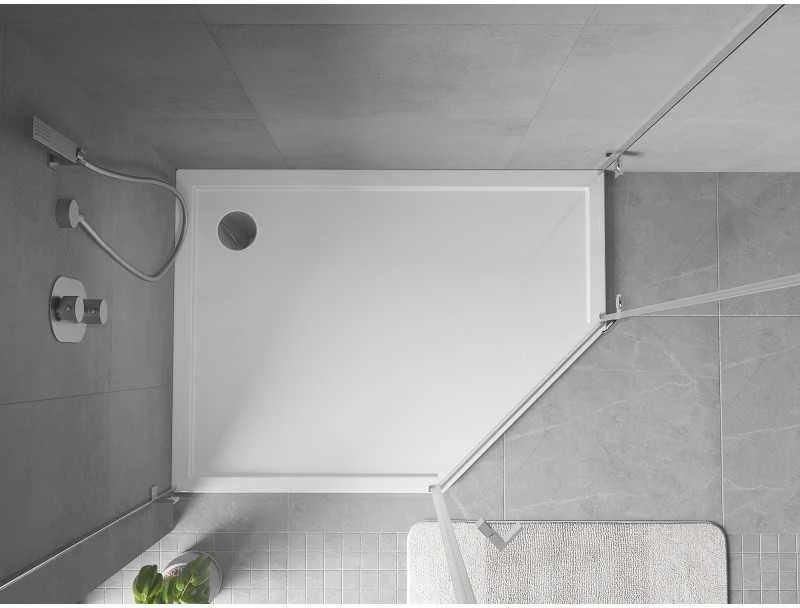 Dušo padėklas Mexen Flow Slim, penkiakampis, kairinis, 100 x 80 cm, Baltas gloss