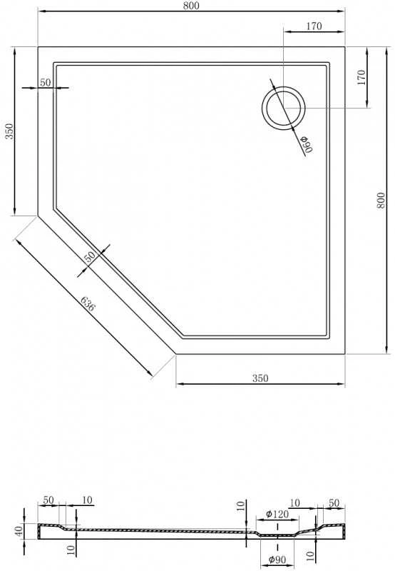 Dušo padėklas Mexen Flow Slim, penkiakampis, 80 x 80 cm, Baltas gloss