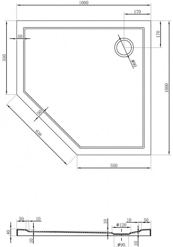 Dušo padėklas Mexen Flow Slim, penkiakampis, 100 x 100 cm, Baltas gloss
