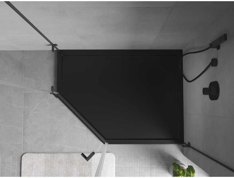 Dušo padėklas Mexen Flow Slim, penkiakampis, dešininis, 90 x 80 cm, Juodas matt