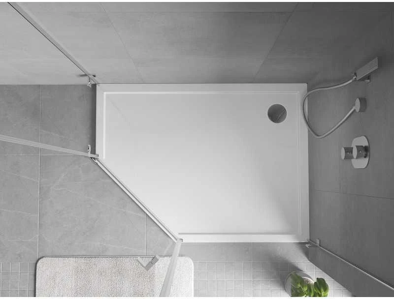 Dušo padėklas Mexen Flow Slim, penkiakampis, dešininis, 90 x 80 cm, Baltas gloss