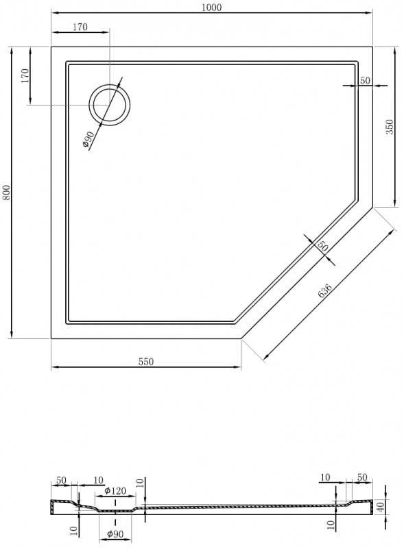 Dušo padėklas Mexen Flow Slim, penkiakampis, kairinis, 100 x 80 cm, Baltas gloss