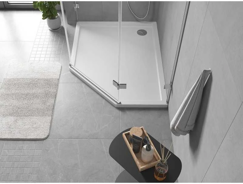 Dušo padėklas Mexen Flow Slim, penkiakampis, kairinis, 100 x 80 cm, Baltas gloss
