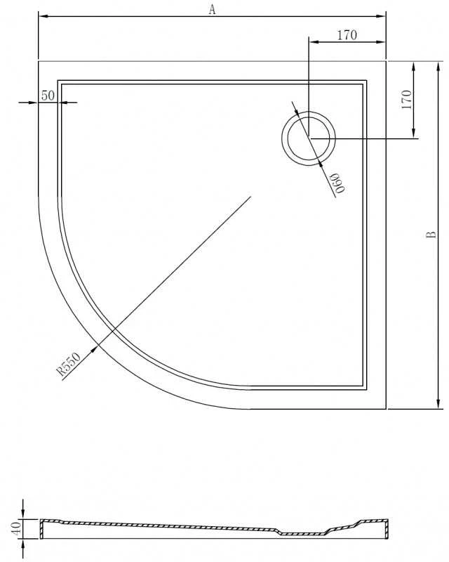 Dušo padėklas Mexen Flow Slim, pusapvalis, 100 x 100 cm, Juodas matt